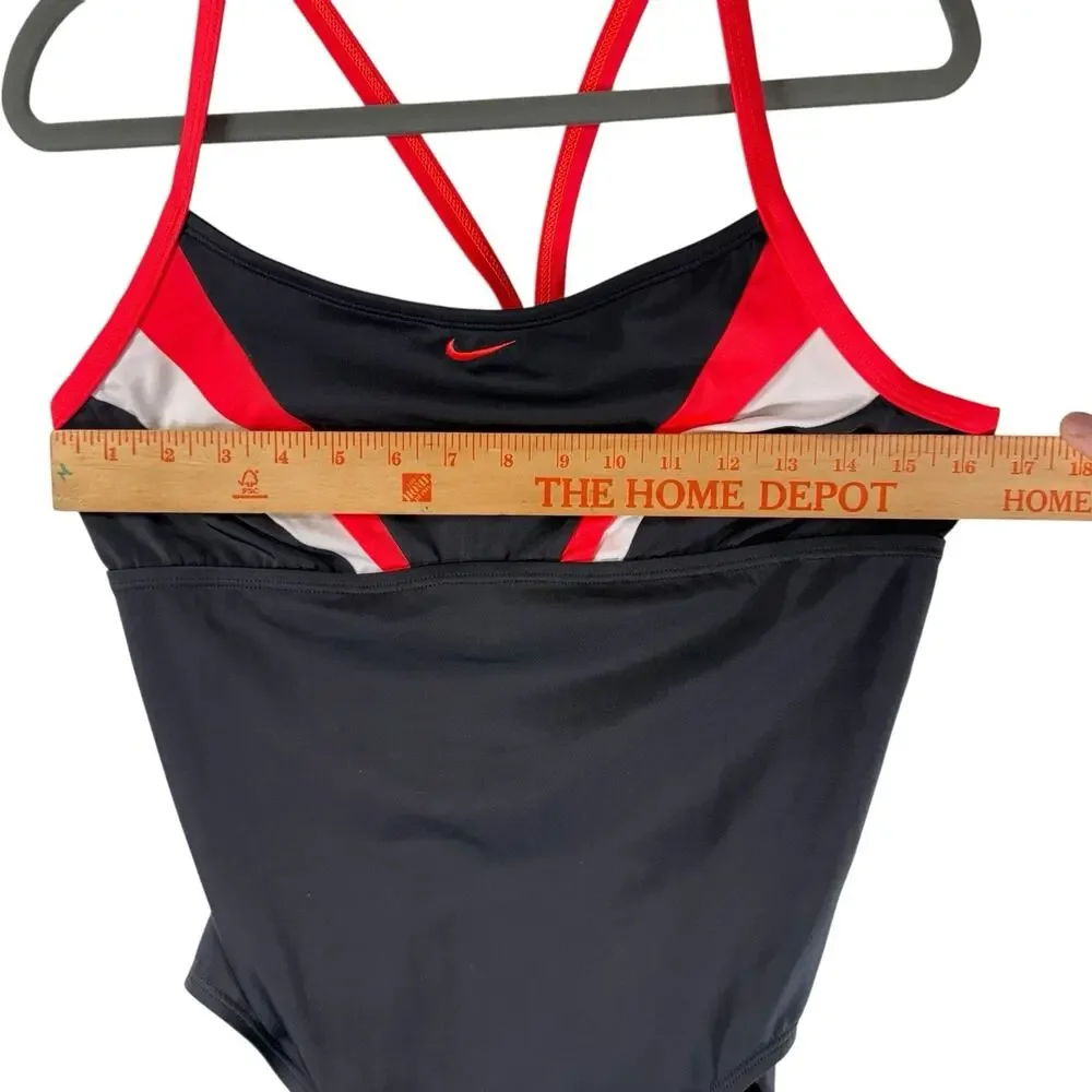 VTG Y2k Nike Colorblock SIZE MEDIUM One Piece Swimsuit Racerback Black Red Women - Picture 5 of 14